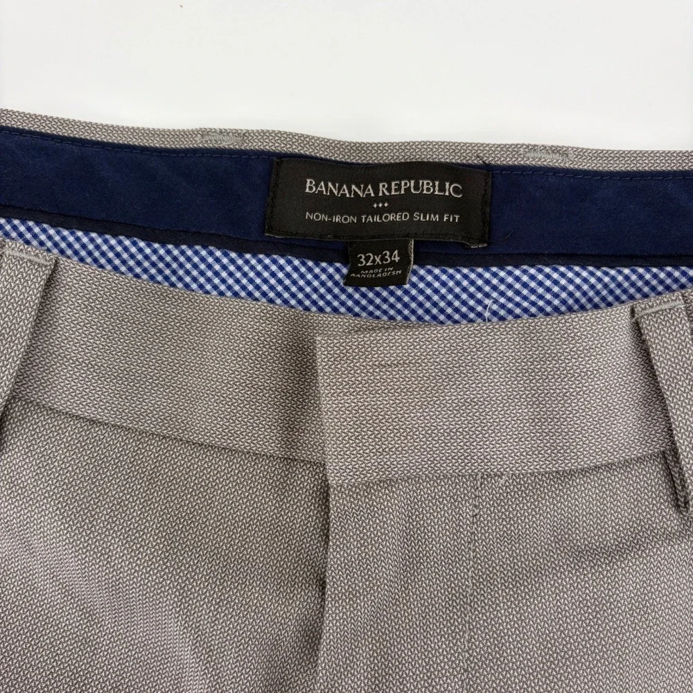 Banana Republic Mens Gray NonIron Tailored Slim Fit Dress Pants 32x34 Fits 32x33